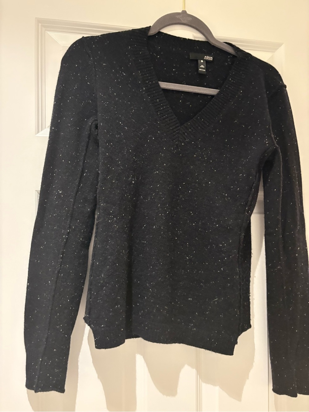 Aqua Black V-Neck Speckled Cashmere
Sweater
